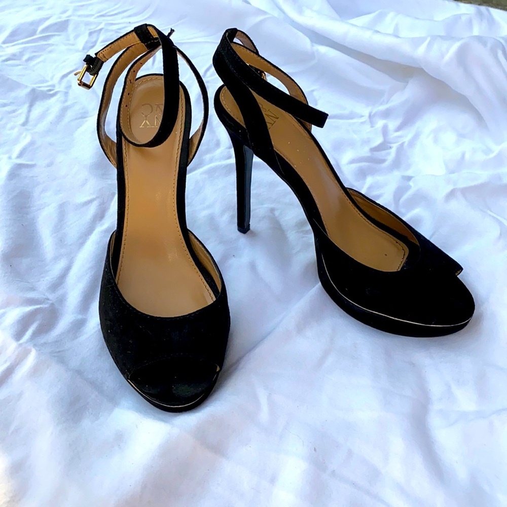 Black Open Toe Heels with Ankle Strap